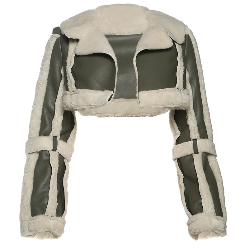 Furry Patchwork Crop Jacket
