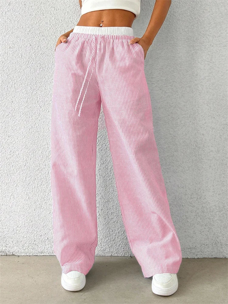 Casual Striped Woven Wide Leg Pants