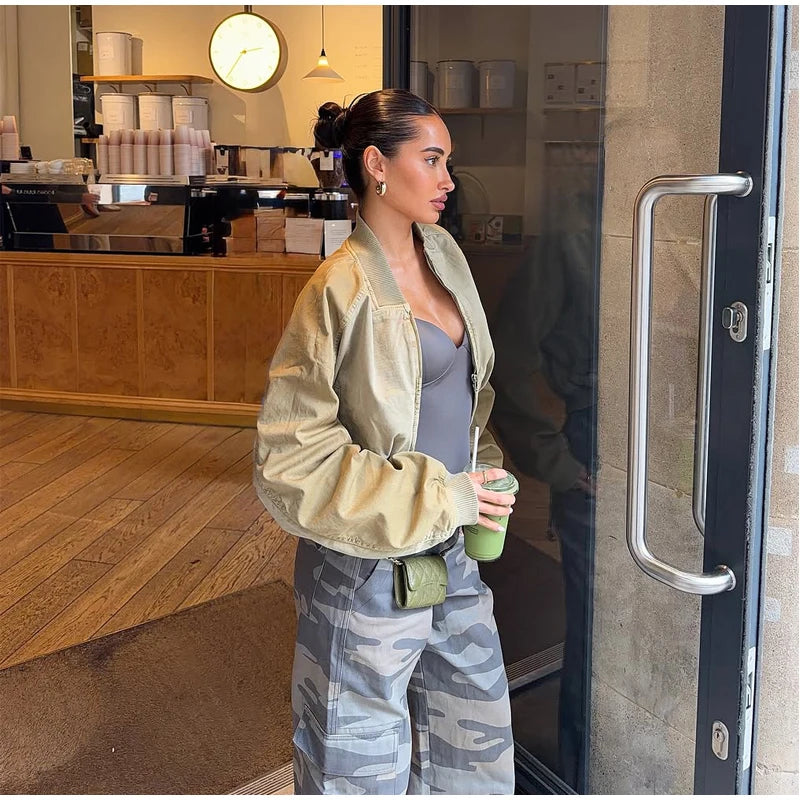 Khaki Cropped Bomber