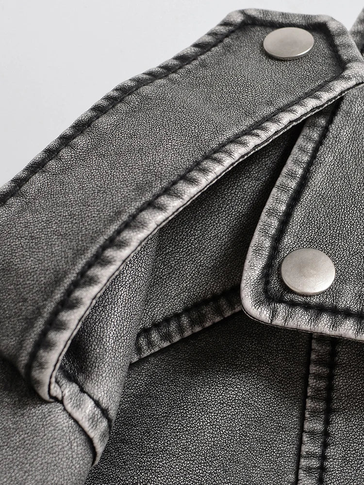 Vintage Washed Crop Faux Leather Jacket