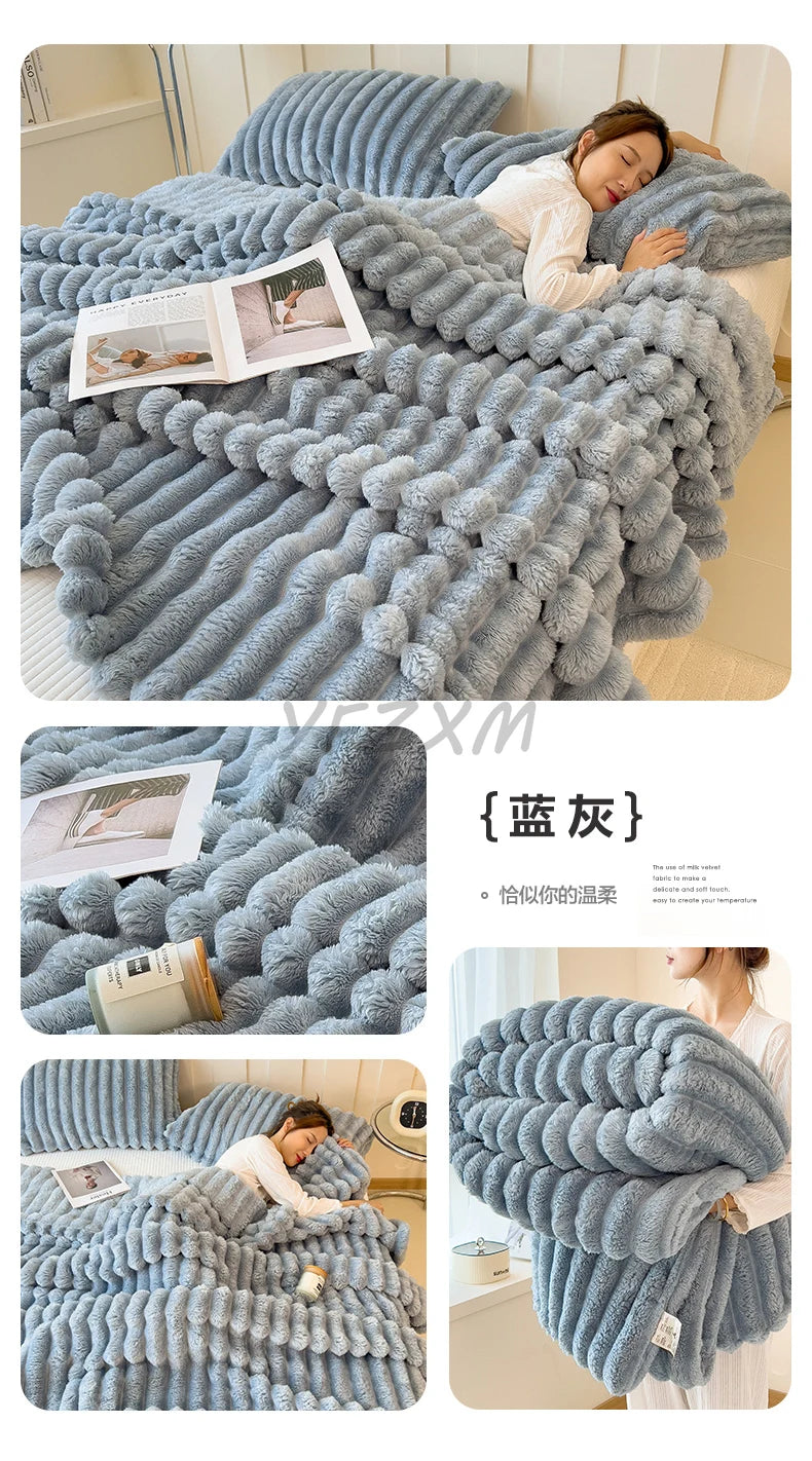 Thickened Wide Striped Flannel Blanket