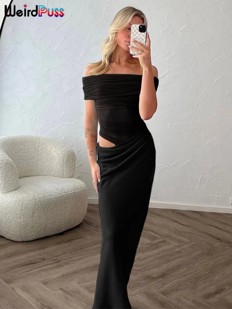 Ruched Mesh Patchwork Bodycon Dress