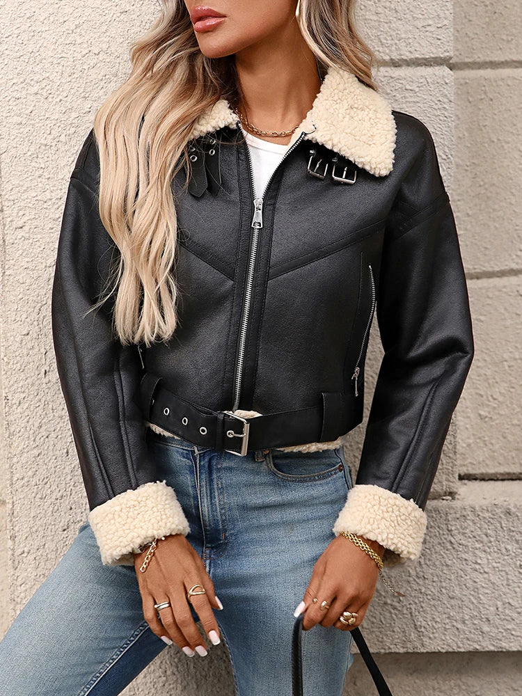 Faux Lamb Leather Fur Jacket