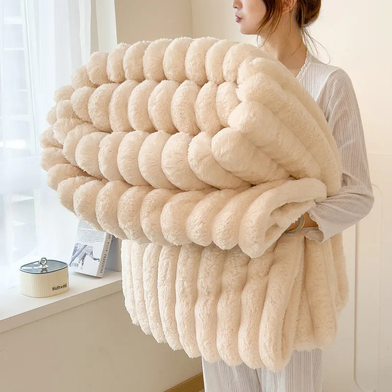 Thickened Wide Striped Flannel Blanket
