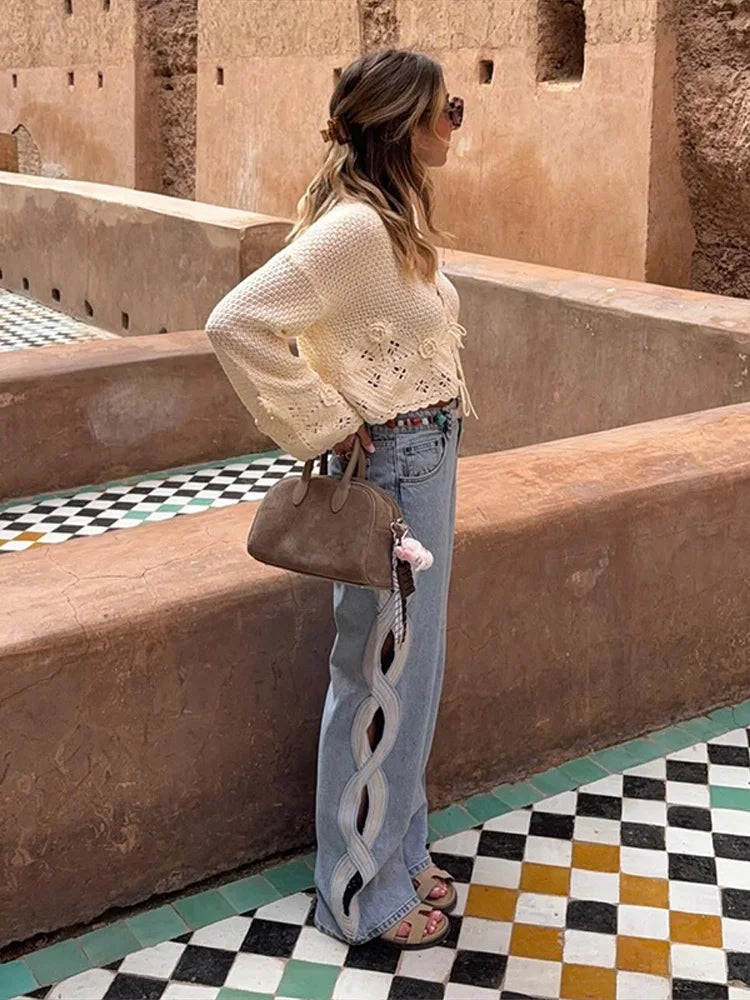 Hollow-out Denim Pants