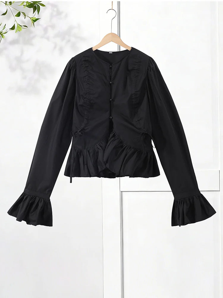 Ruffles Drawstring Fitted Blouse