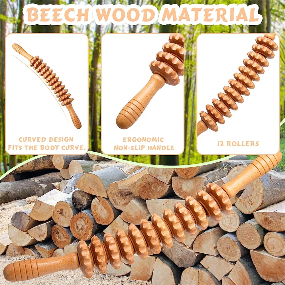 Natural Curved Wooden Massage Roller for Waist and Thigh