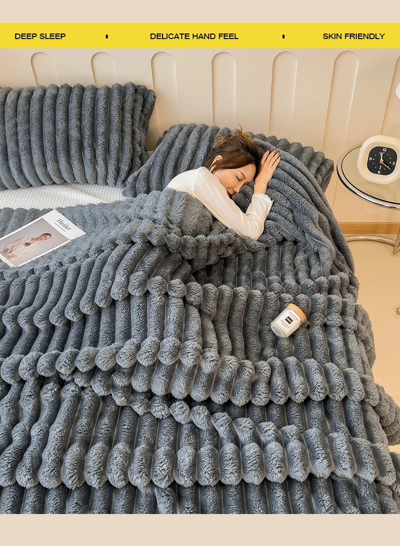 Thickened Wide Striped Flannel Blanket