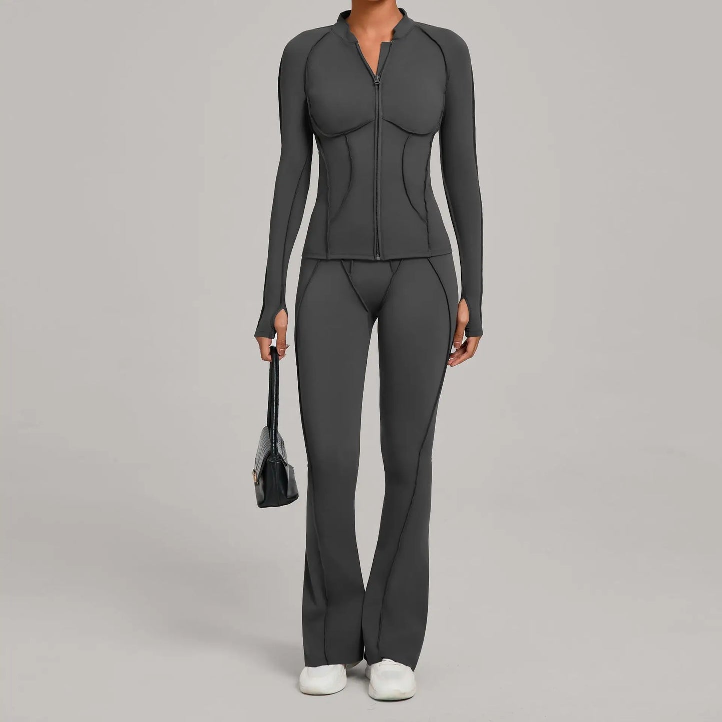 Zip up Flared Leggings Yoga Set