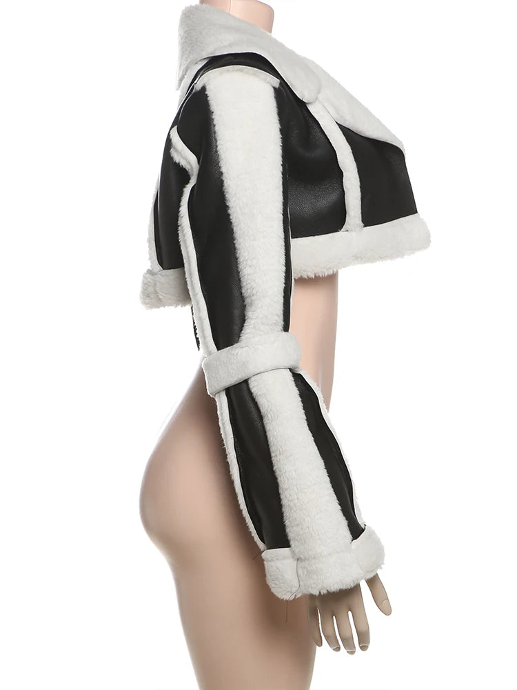 Furry Patchwork Crop Jacket