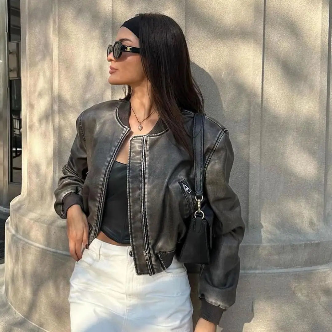 Vintage Washed Leather Bomber