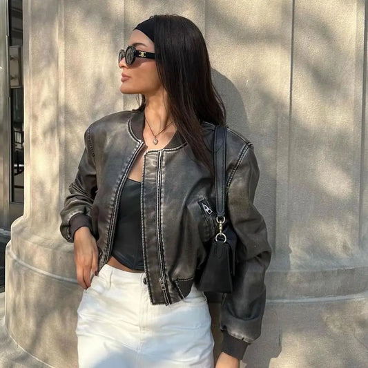 Vintage Washed Leather Bomber