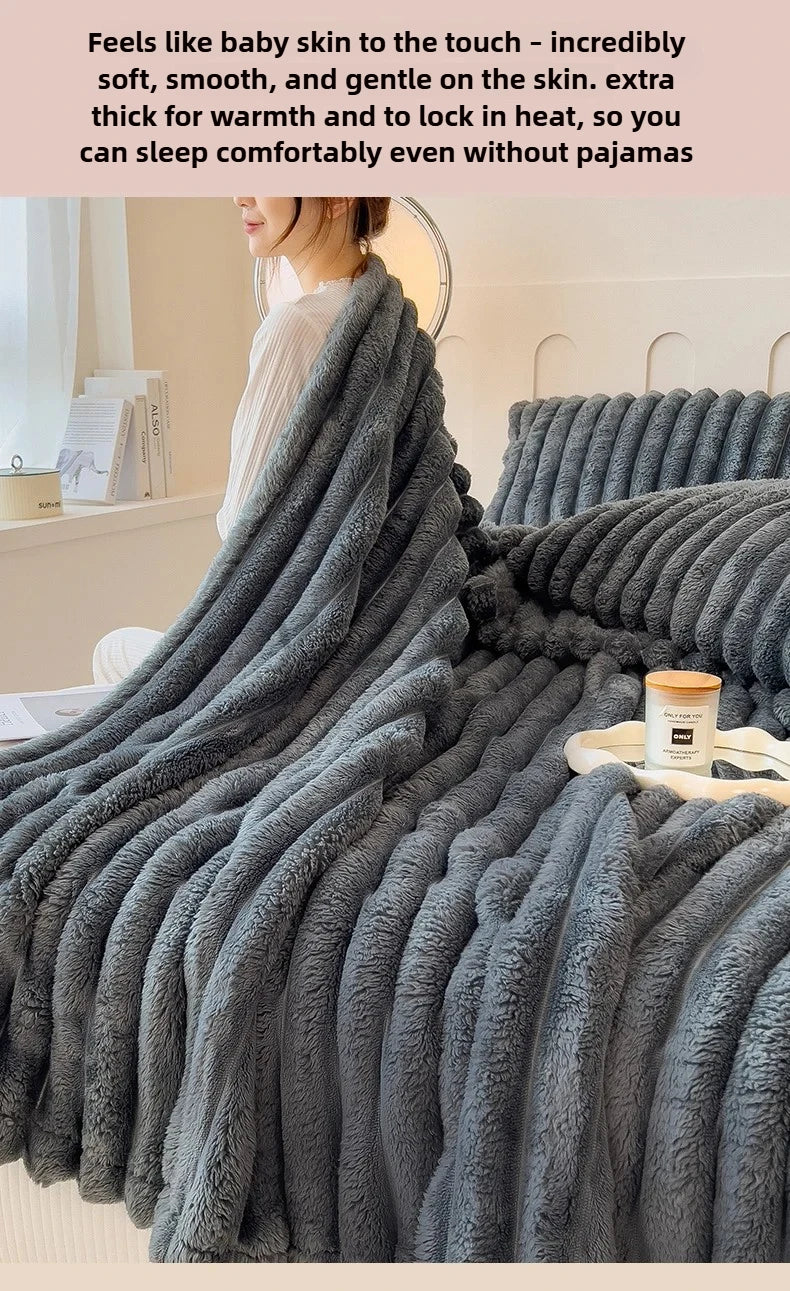 Thickened Wide Striped Flannel Blanket
