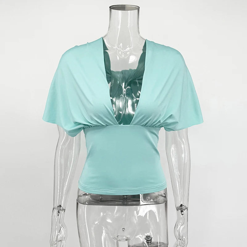 Backless draped shoulder blouse