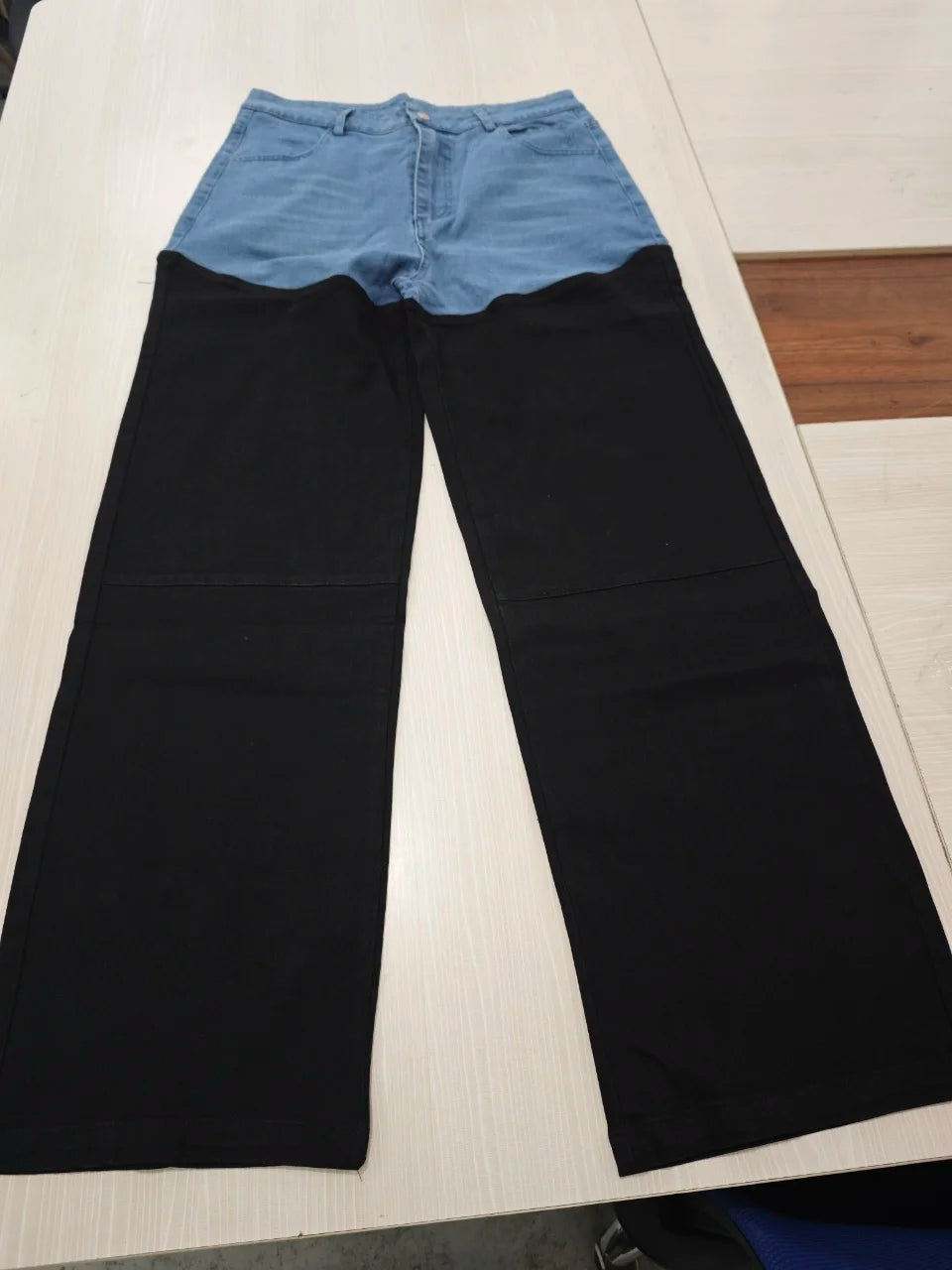 Leather Patchwork Denim Trousers