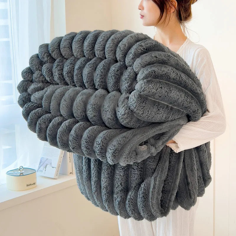 Thickened Wide Striped Flannel Blanket