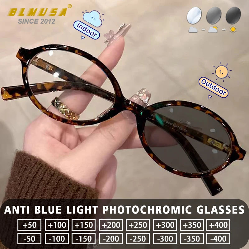 Retro Anti Blue Ray Photochromic Myopia Glasses