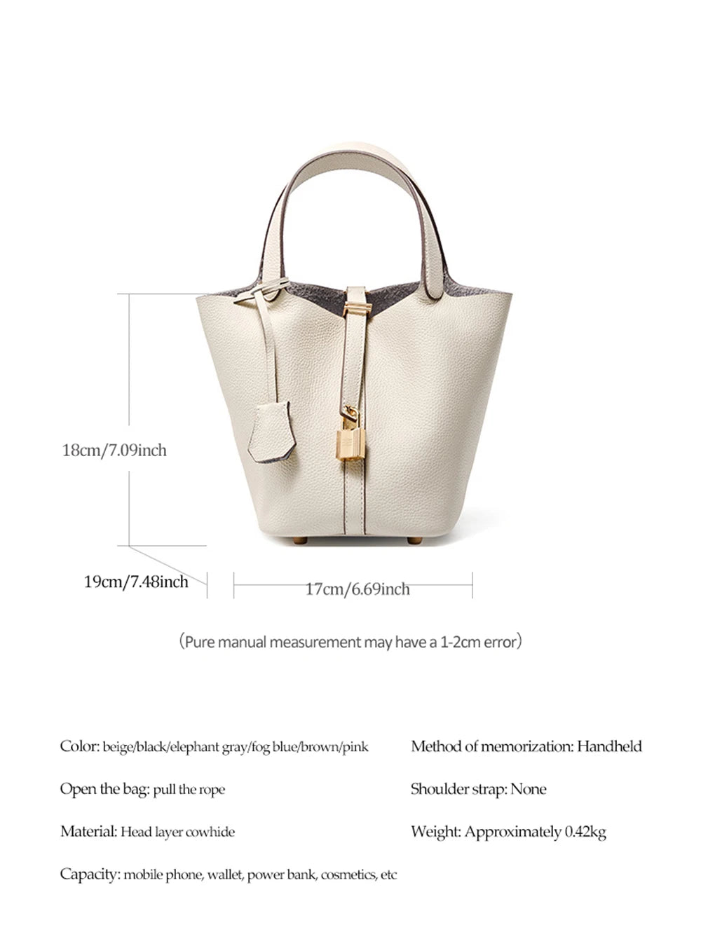 Genuine Leather Bucket Bag with Lock