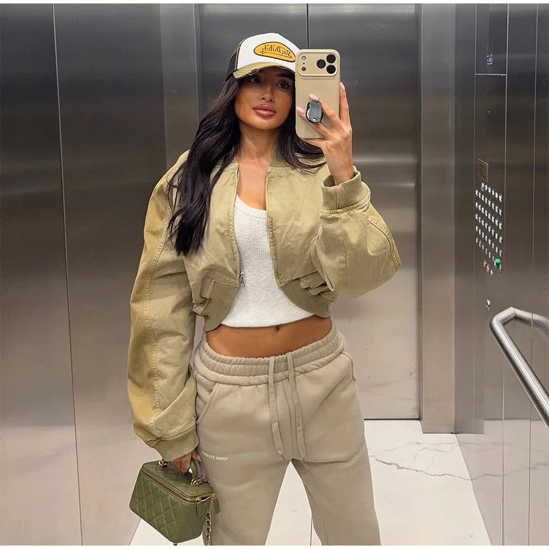 Khaki Cropped Bomber