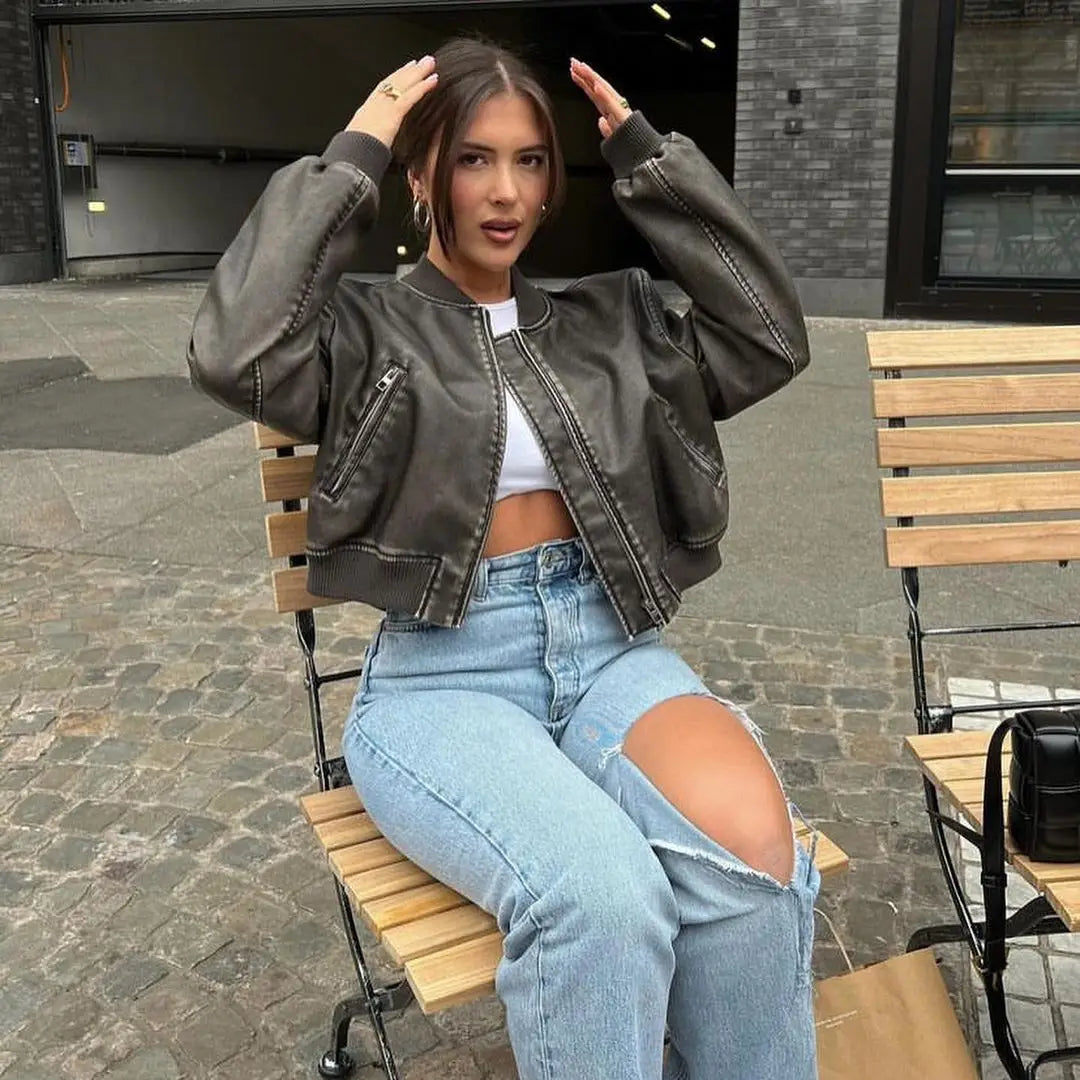 Vintage Washed Leather Bomber