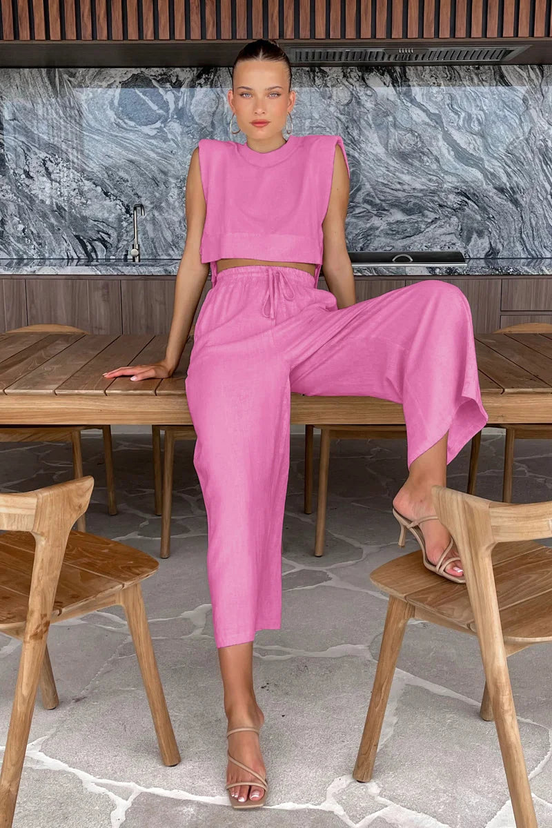 Linen Crop & Pants Set