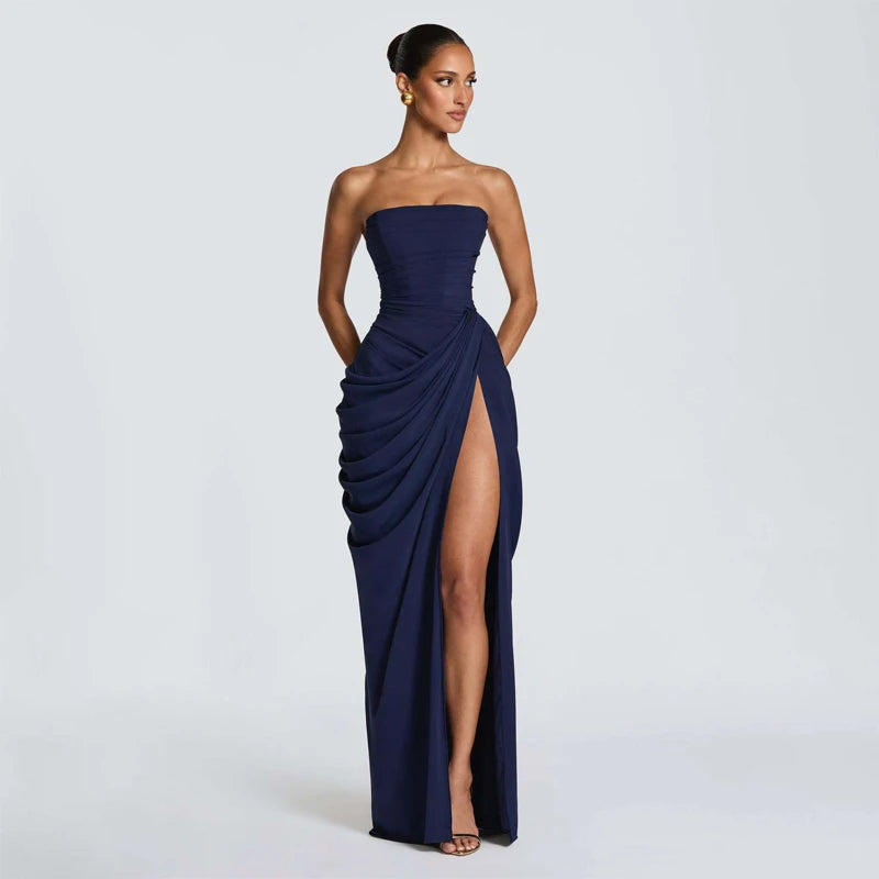 Solid Pleated Strapless Dress