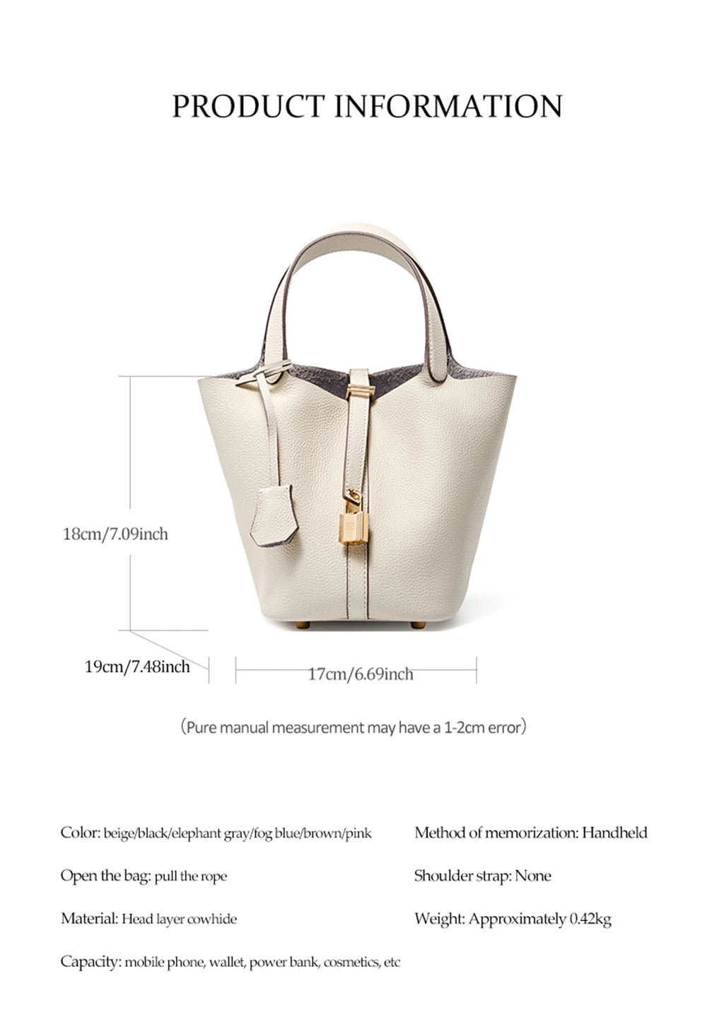 Genuine Leather Bucket Bag with Lock