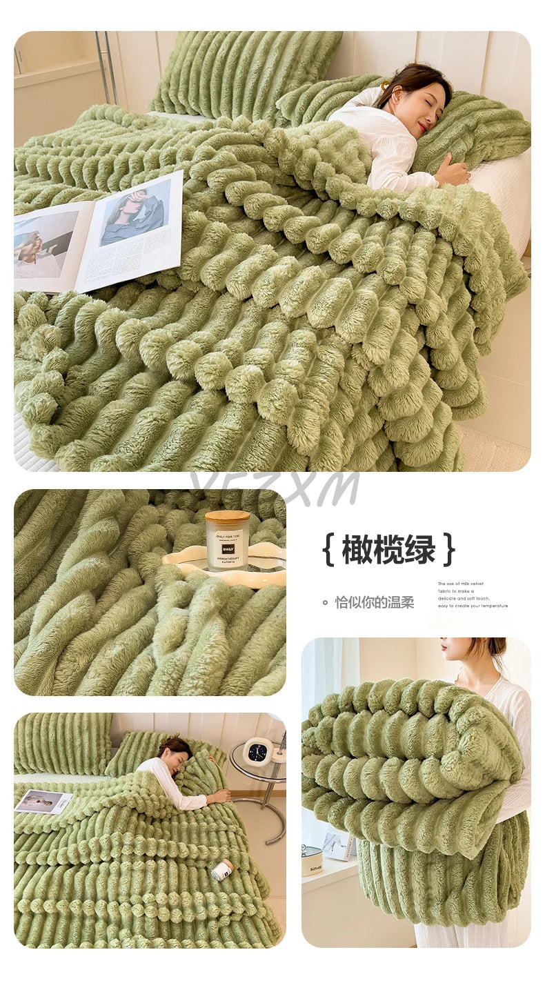 Thickened Wide Striped Flannel Blanket