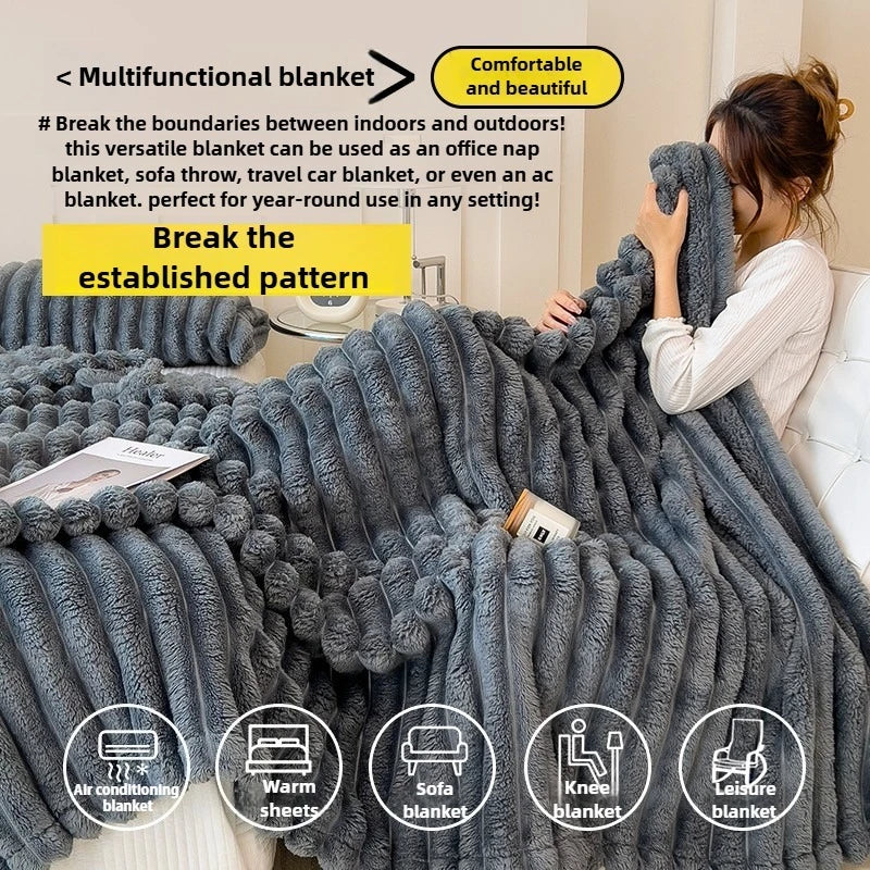 Thickened Wide Striped Flannel Blanket