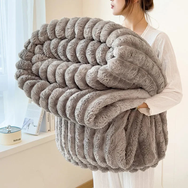 Thickened Wide Striped Flannel Blanket
