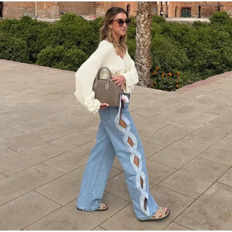 Hollow-out Denim Pants