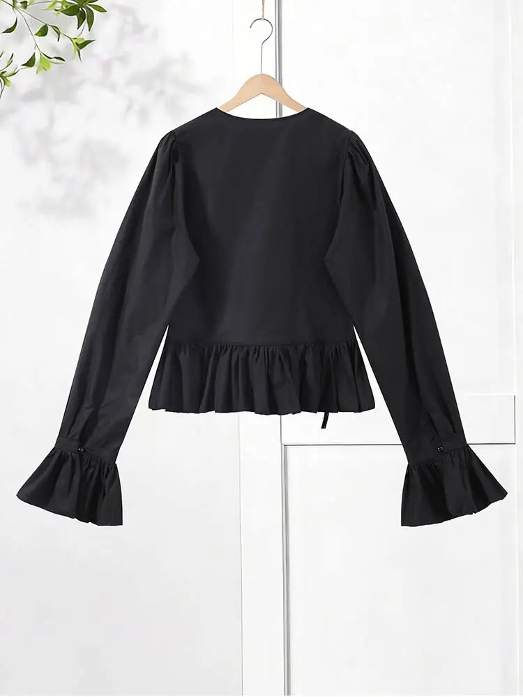 Ruffles Drawstring Fitted Blouse