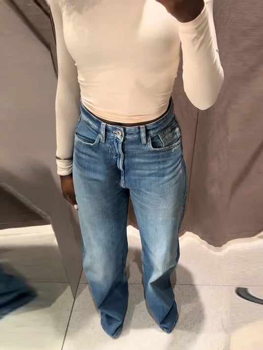 Leather Patchwork Denim Trousers